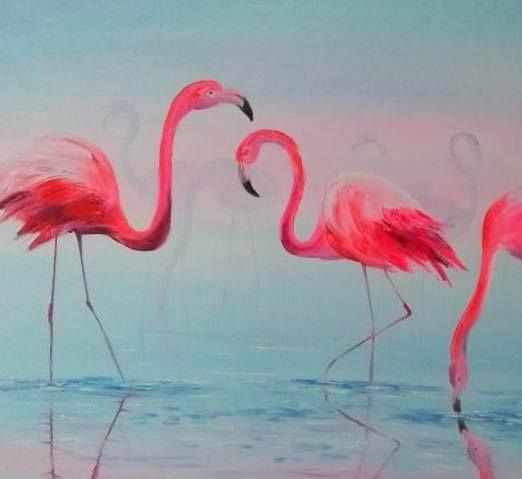 Арт-вечер: пишем картину «Райские птицы фламинго»